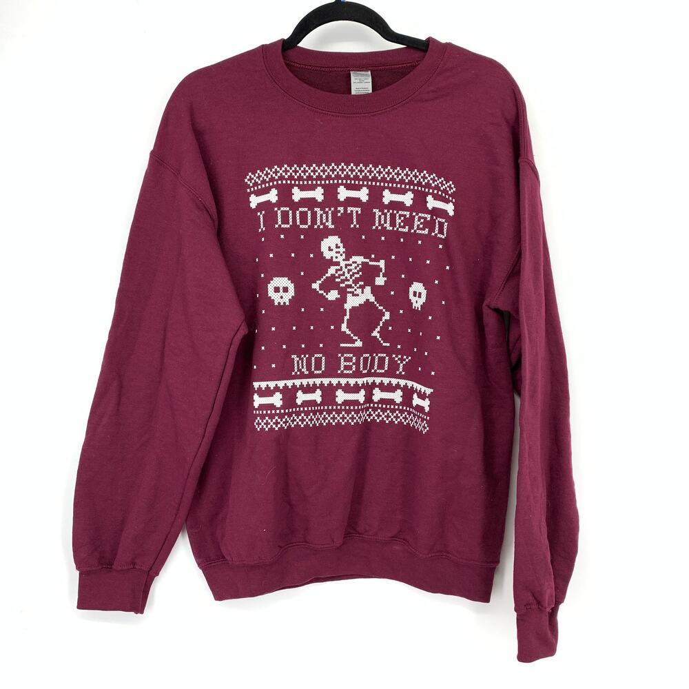 Halloween Graphic Crewneck Sweatshirt Sz M I Don't Need No Body Skeletons Maroon